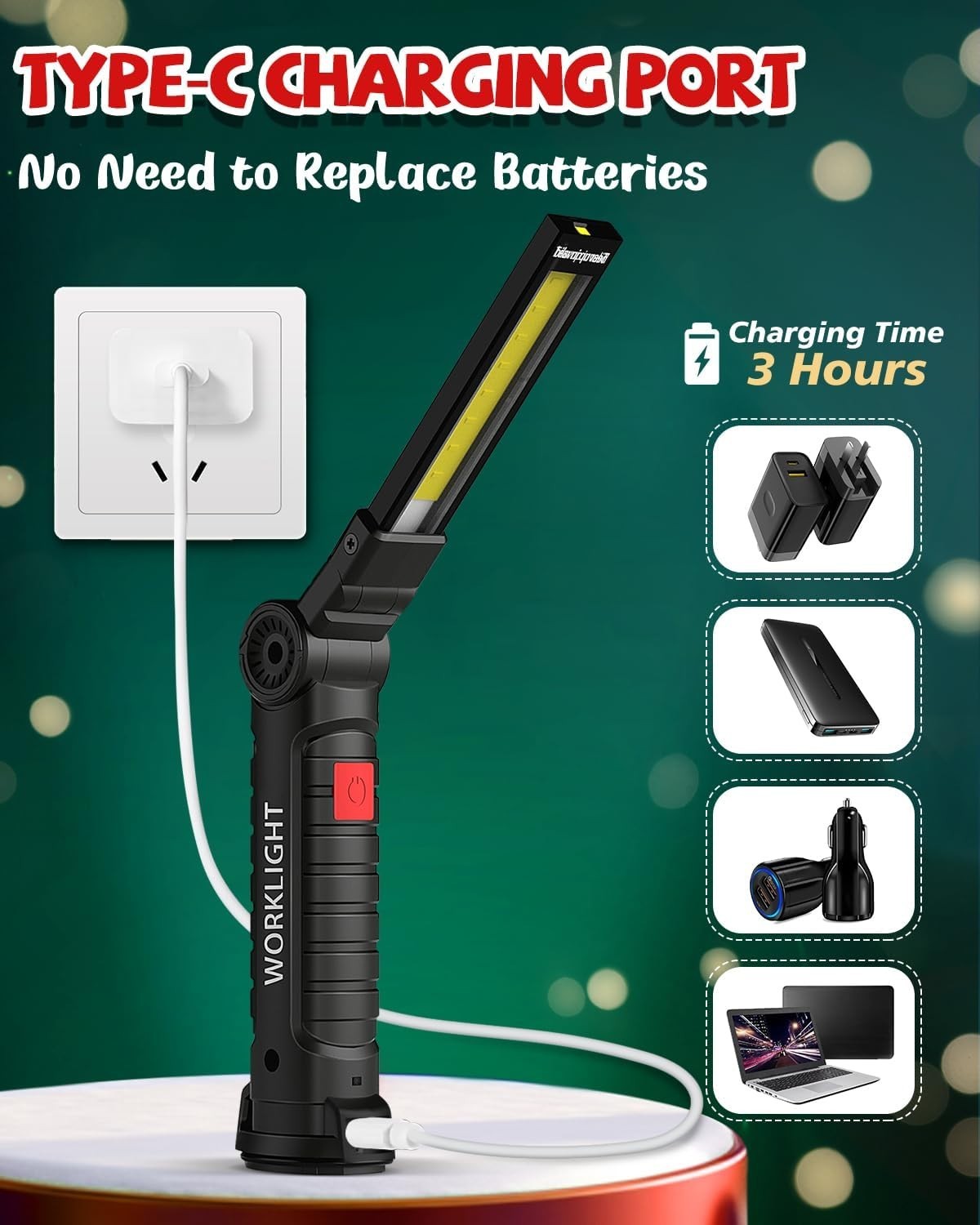 Rechargeable LED Work Lights 4 Pack with Magnetic Base 5 Modes 360° Rotate