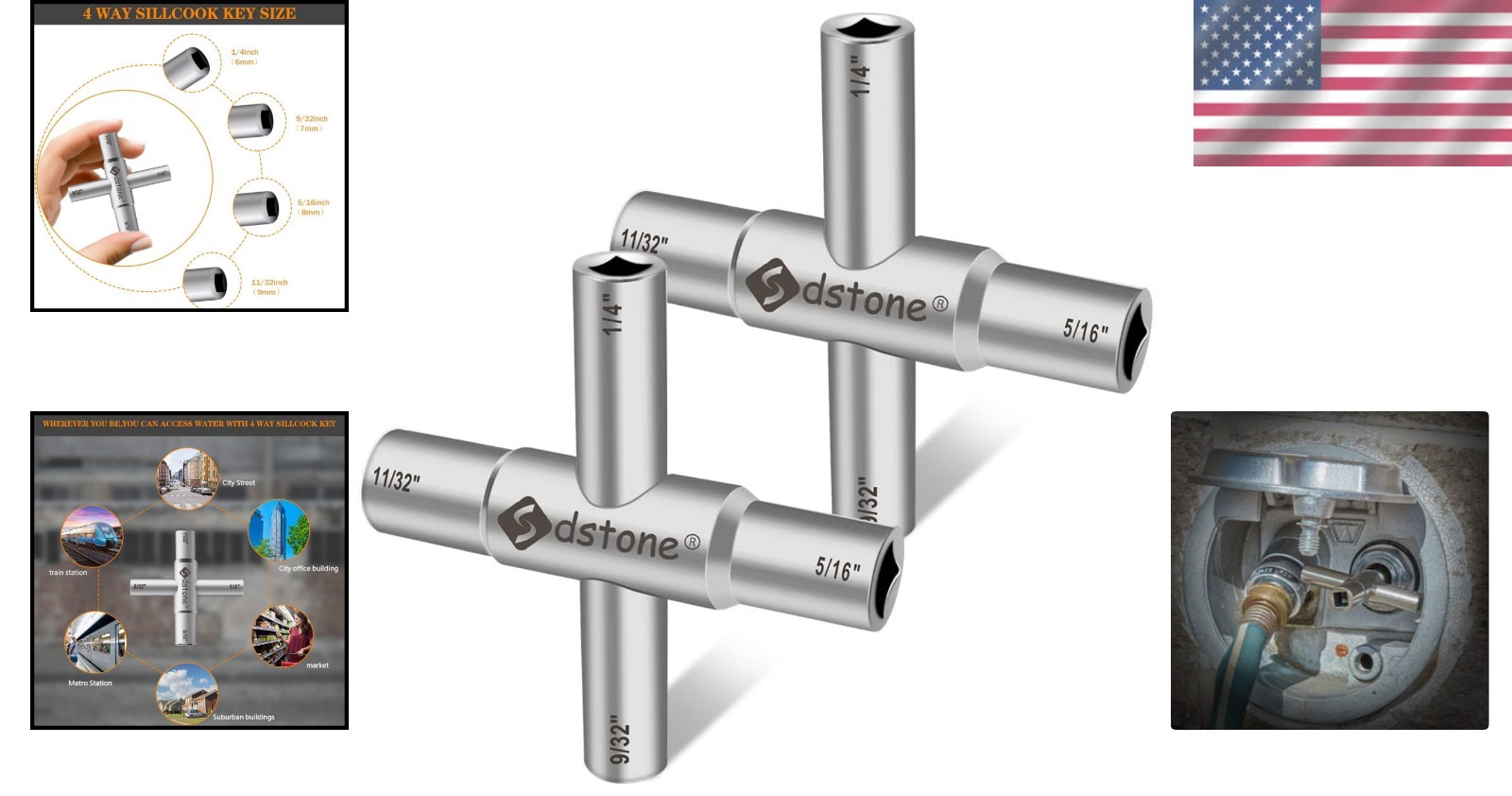 Versatile 4-Way Sillcock Key Tool – Durable 2 Pack with Multiple Wrench Sizes