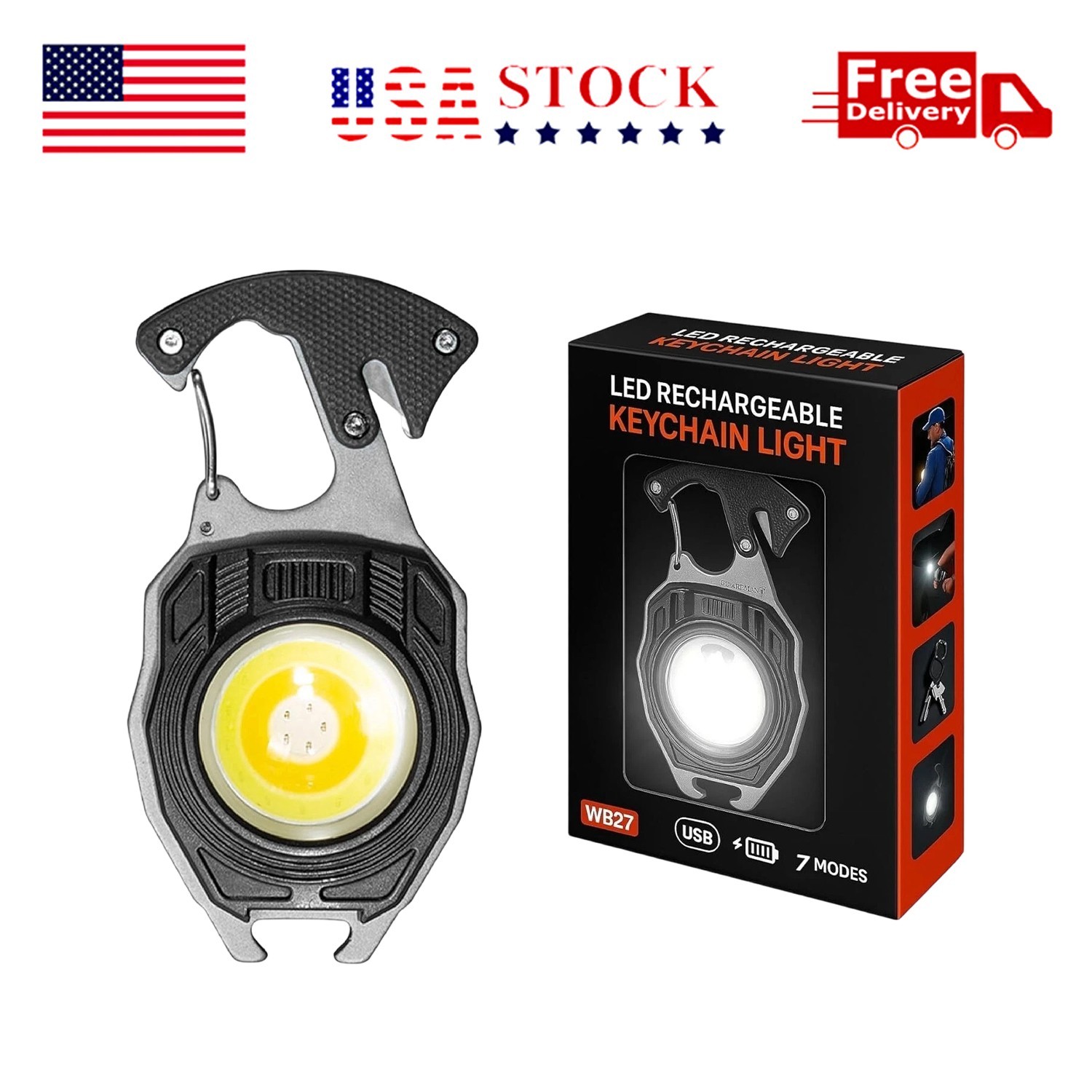 7-in-1 Multi Tool Carabiner Flashlight Emergency Fire Starter Survival Gear