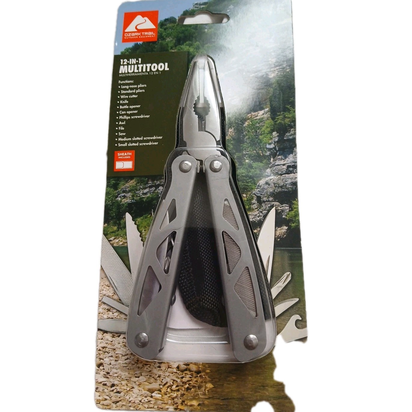 Survival Hiking Ozark Trail 12-in-1 Multi Tool with Sheath Camping Fishing
