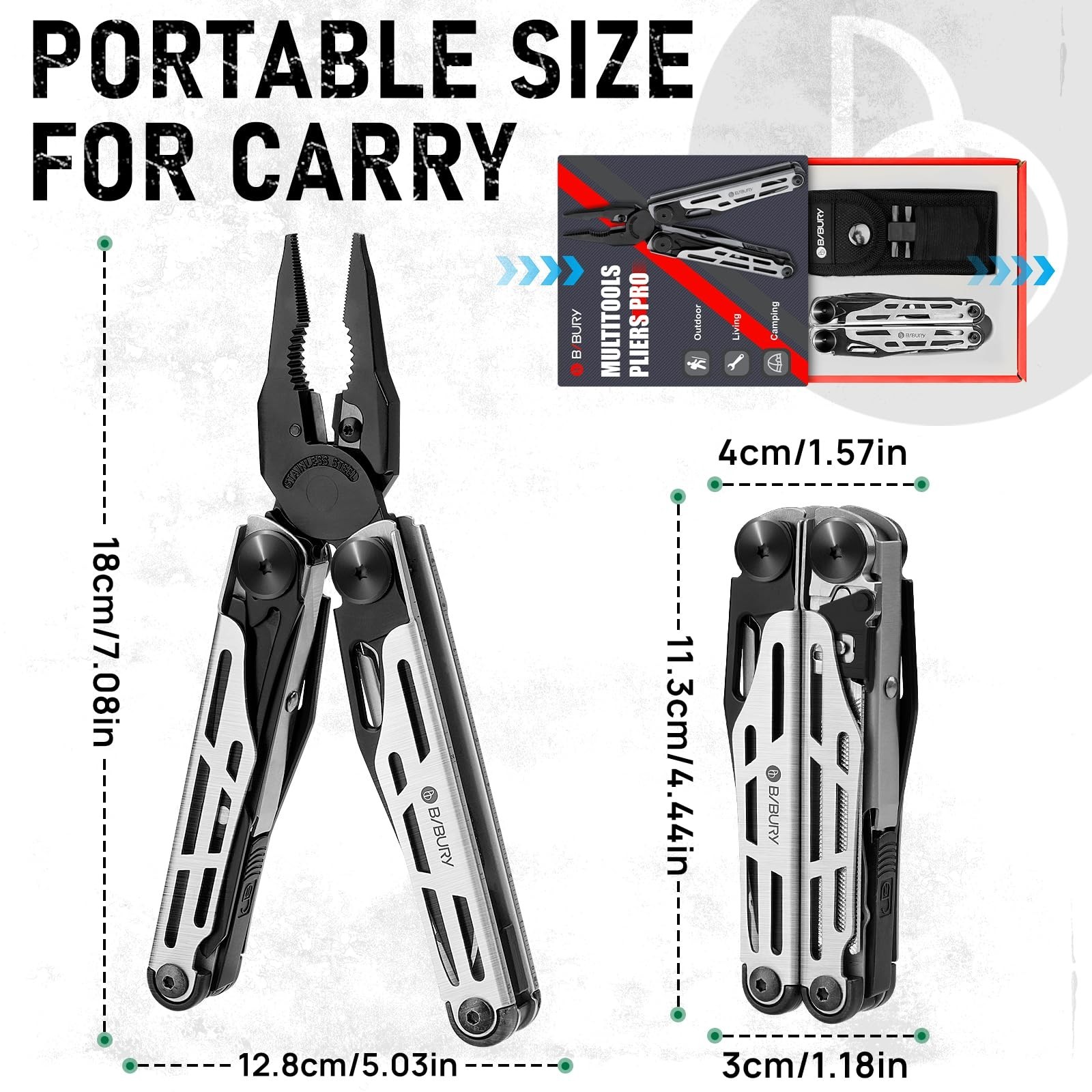 Foldable Multitool Pliers with Replaceable Wire Cutters & Saw, Stainless Steel,