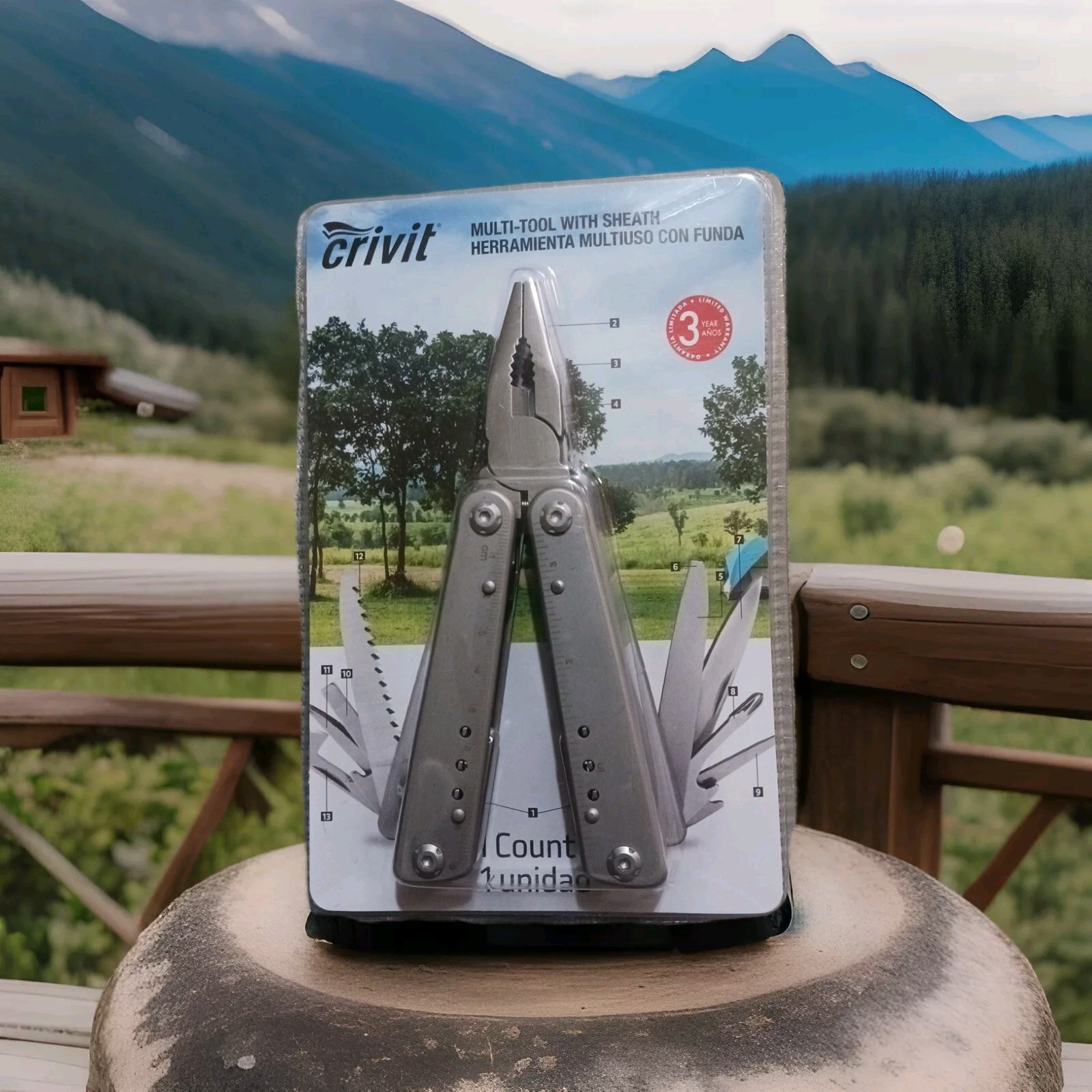 Crivit Multi-Tool with sheath-Tool 13 Function, STAINLESS STEEL, POUCH INCLUDED