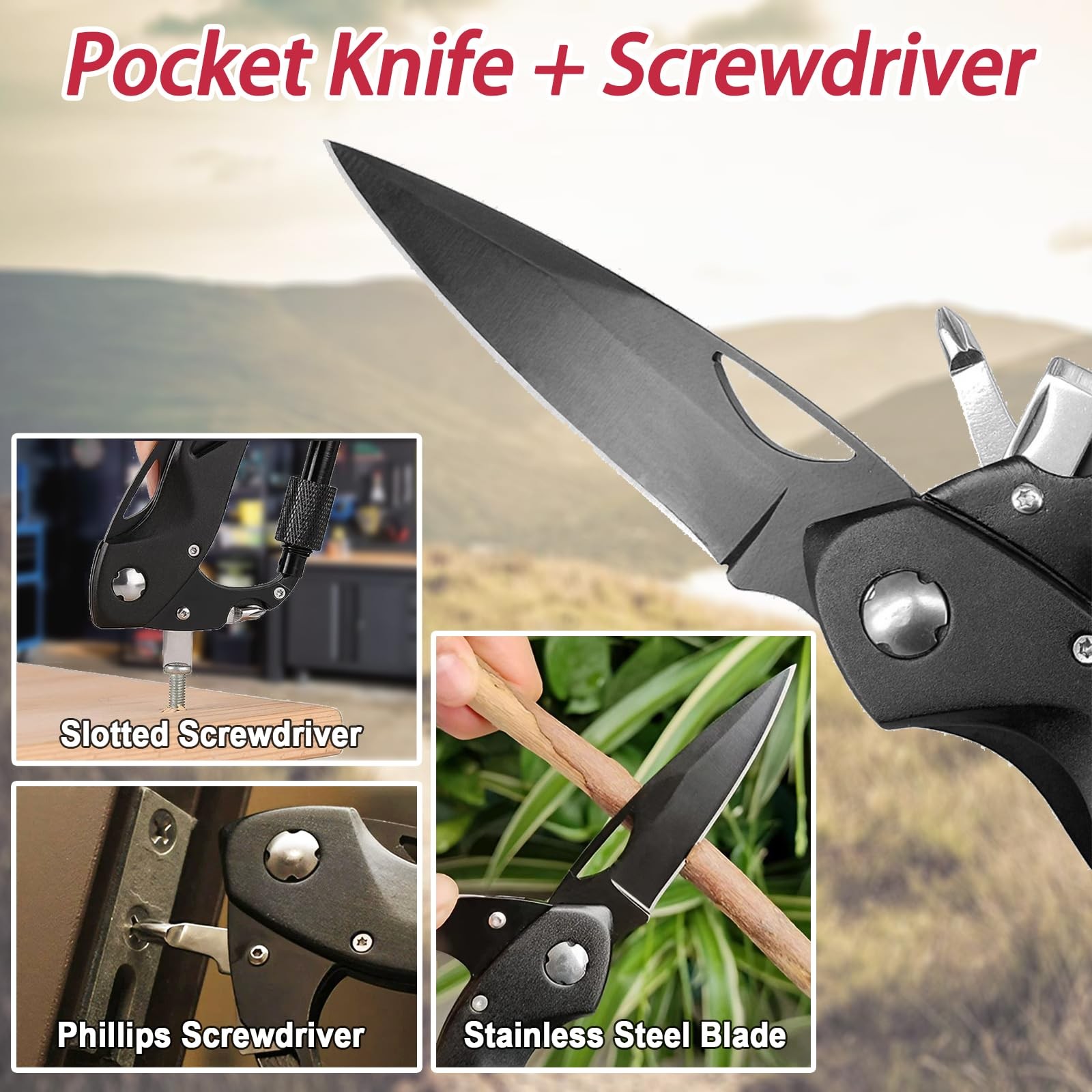 Carabiner with Knife, Multitool Carabiner Pocket Knife, Folding Sharp Knives, St