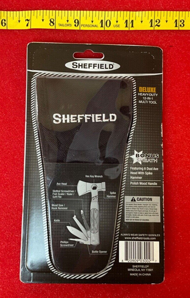 SHEFFIELD DELUXE HEAVY DUTY 12-IN-1 MULTI TOOL STAINLESS STEEL BONUS SHEATH AX