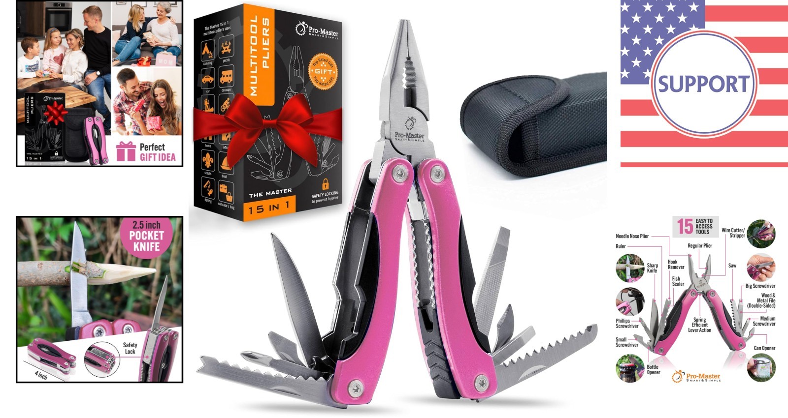 Stylish Pink 15-in-1 Multitool for Women – Perfect EDC Tool for Hiking & Repairs