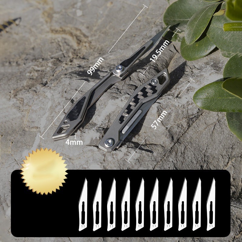 Titanium Mini Folding Utility Knife EDC Box Cutter with Spare Blades