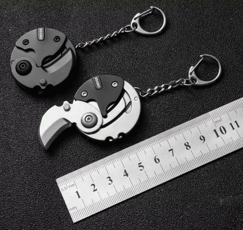 Outdoor EDC Mini Coin Keychain Folding Knife Screw Driver Camping Multi-tools