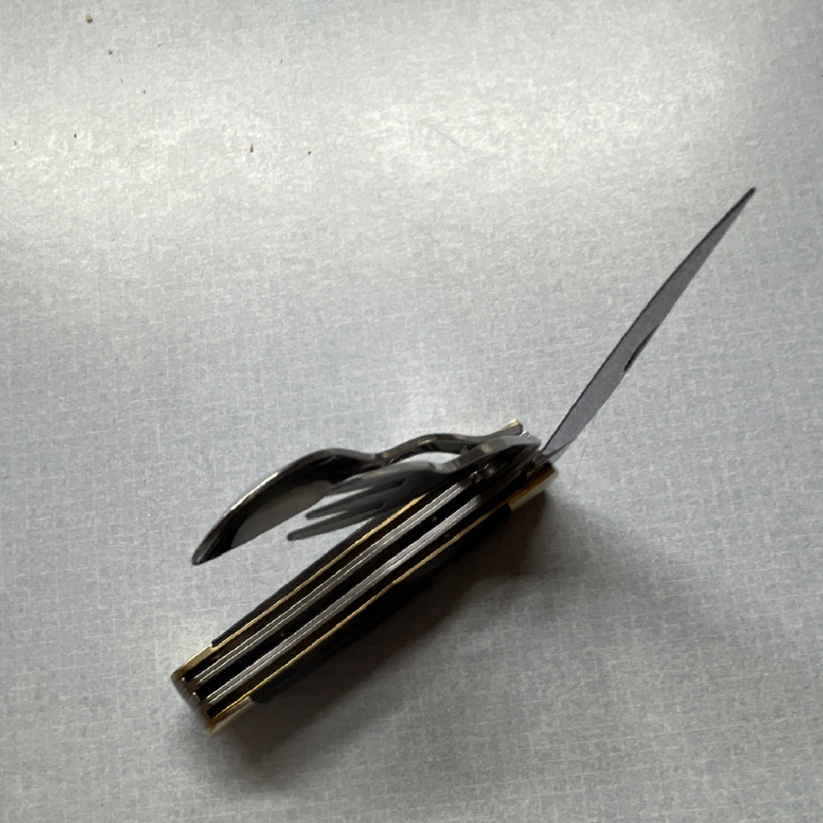 Folding Multi-tool Knife Fork Spoon Stainless Steel Black Gold Handle