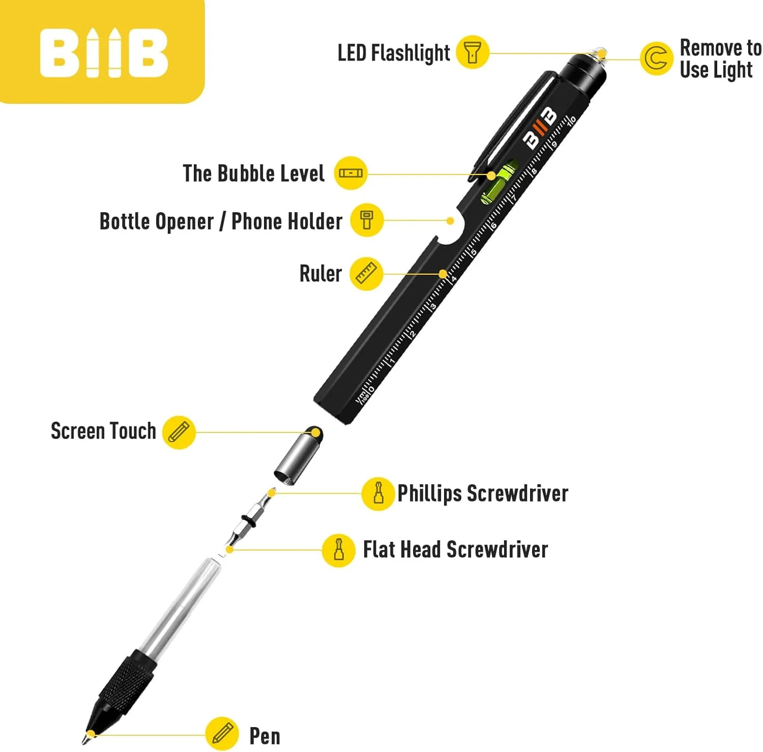 BIIB Fathers Day Gift for Men 9 in 1 Multitool Pen, Mens Gifts for Him Dad Husba