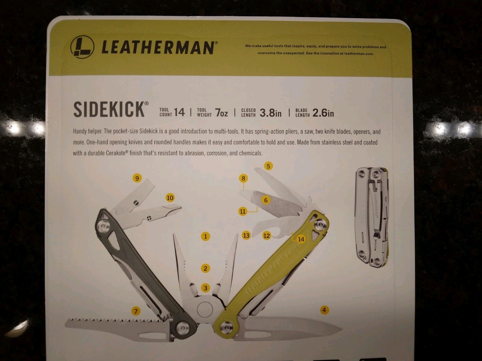 LEATHERMAN SIDEKICK® 14 Tool Stainless Steel Multi-Tool Green with Nylon Sheath