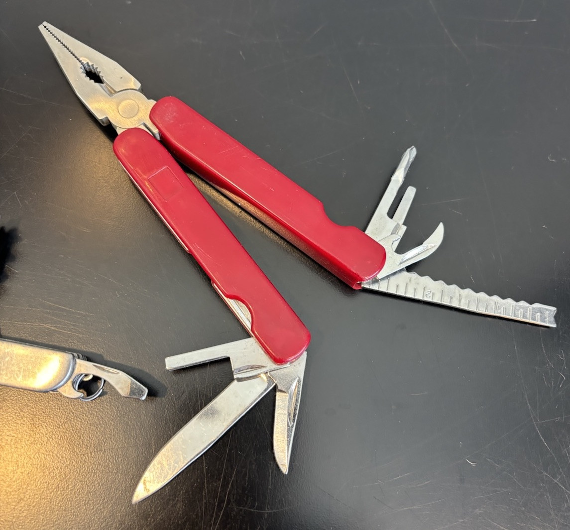 Lot Of 3 Camping Hunting Multi Tool Knives Stainless China & Wilcor Silver & Red