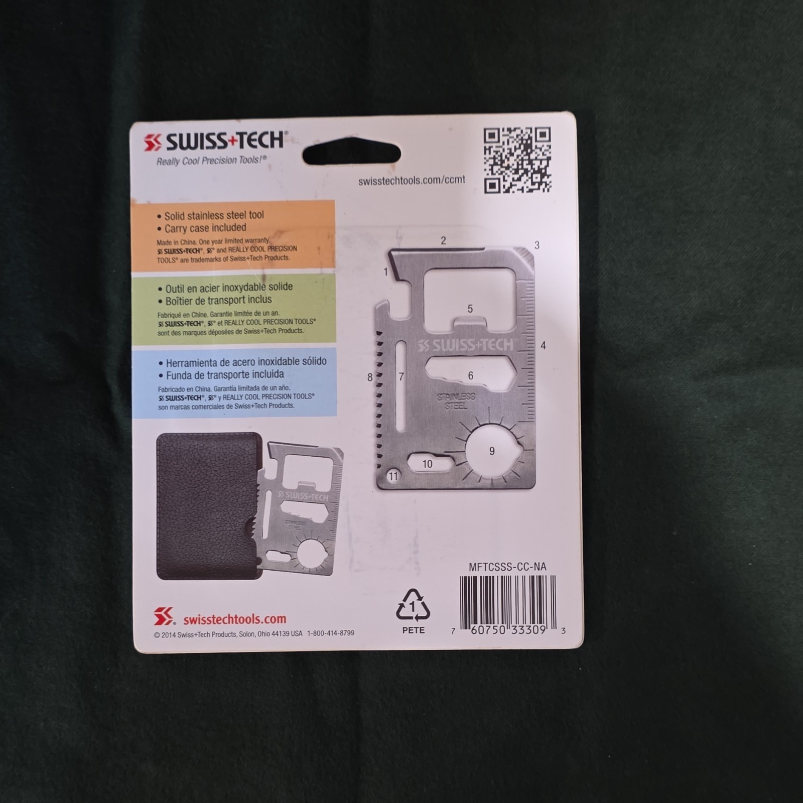 Swiss+Tech Credit Card Multi-Tool 11-in-1 Stainless Steel Carry Case