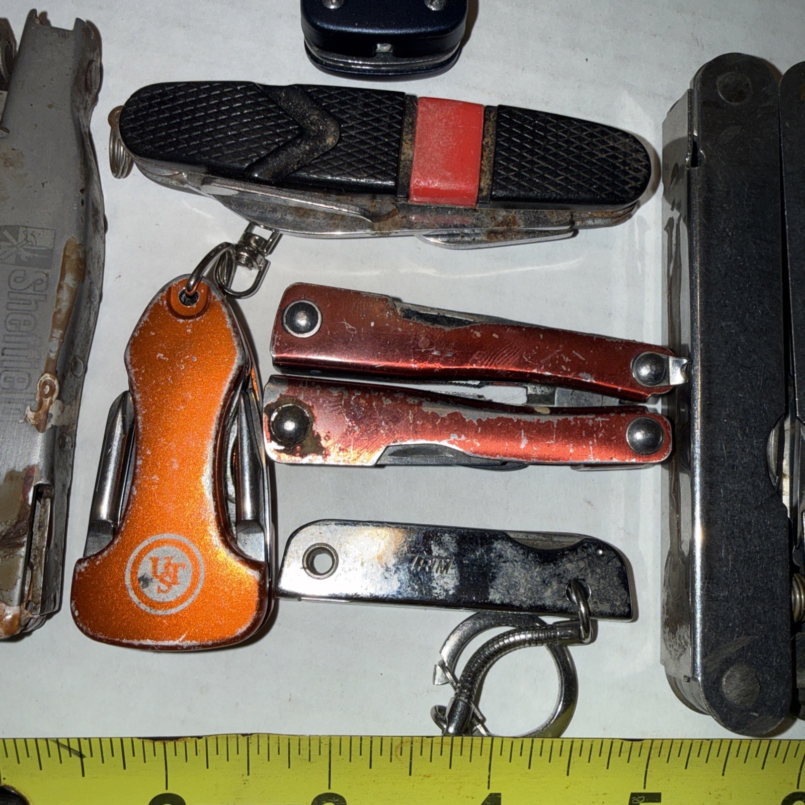 Multi Tool Lot Of 7 Small to medium size UST Ozark Trail Trim Sheffield Rusty !!