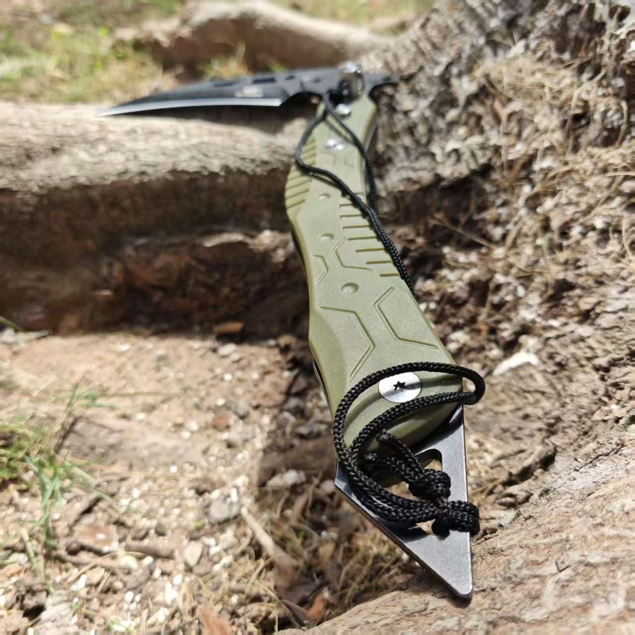 Folding Sickle Knife With Sheath, Quick Release Tactical Survival Tool with Safe