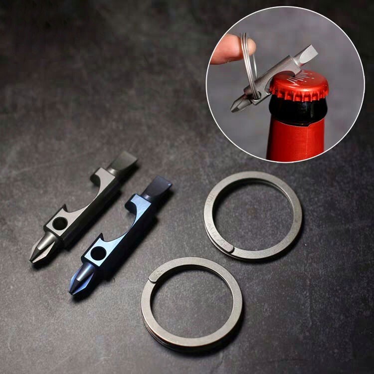 EDC Portable Titanium Multi Tools Bottle Opener Bolt Driver Screwdriver Keychain