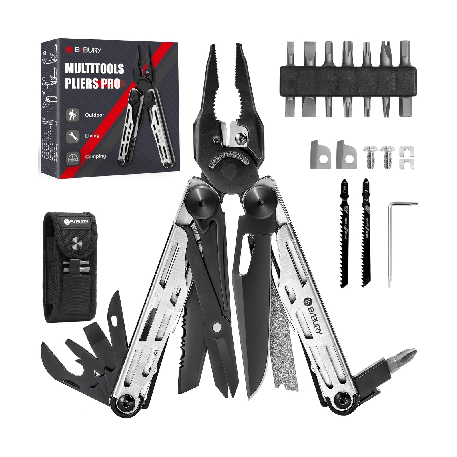BIBURY Multitool Pliers, Stainless Steel 31-in-1 Multi Tool Pliers with Repla…