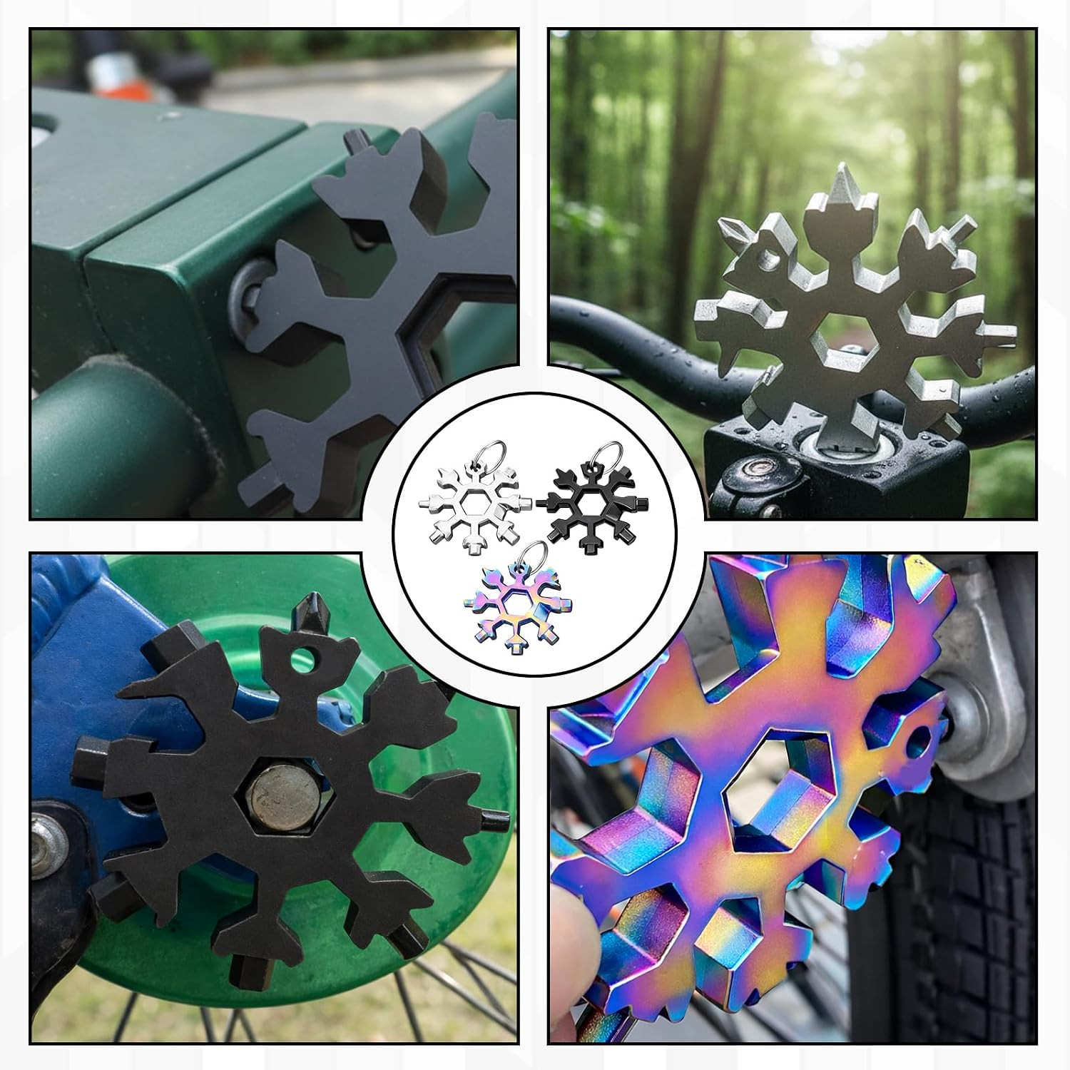 3PCS 18-In-1 Snowflake Multi Tool, Mechanical Tools for Men, Zinc Alloy Snow Too