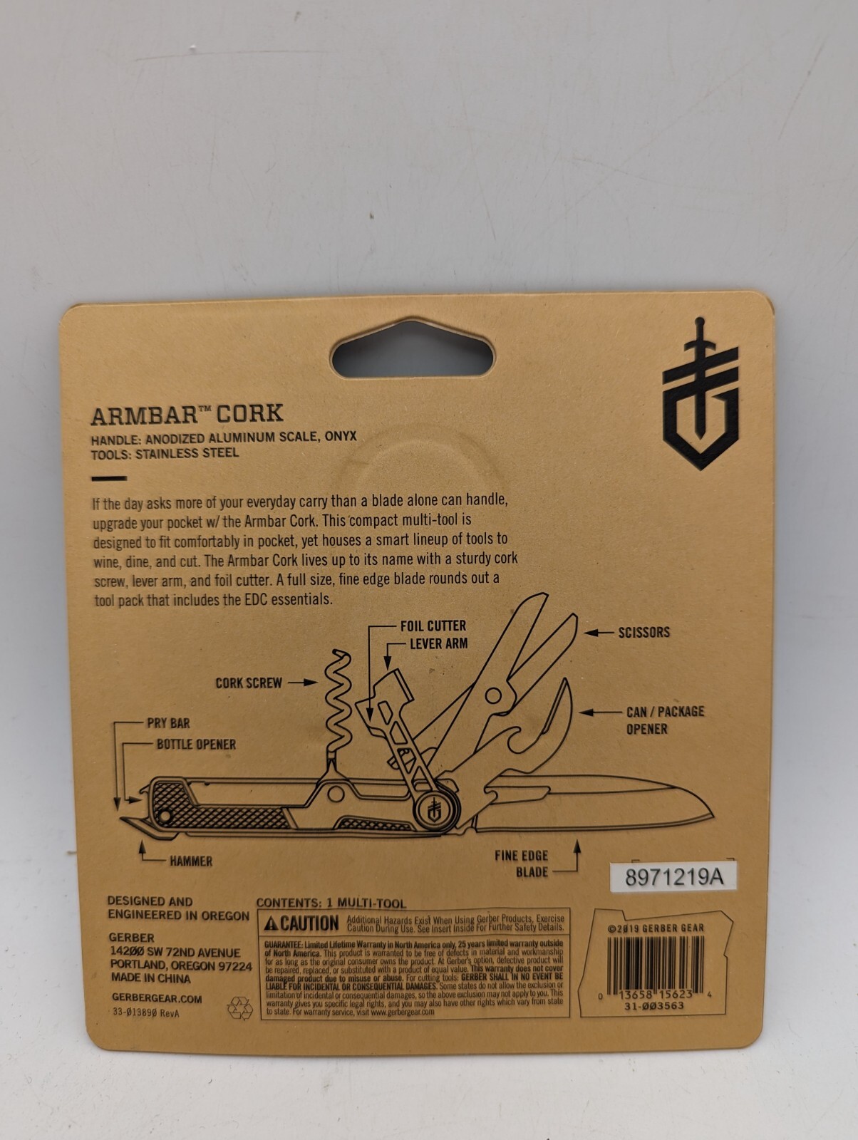 GERBER ARMBAR CORK Multi-Tool w/Knife – 8 Tools 31-003563 – NEW