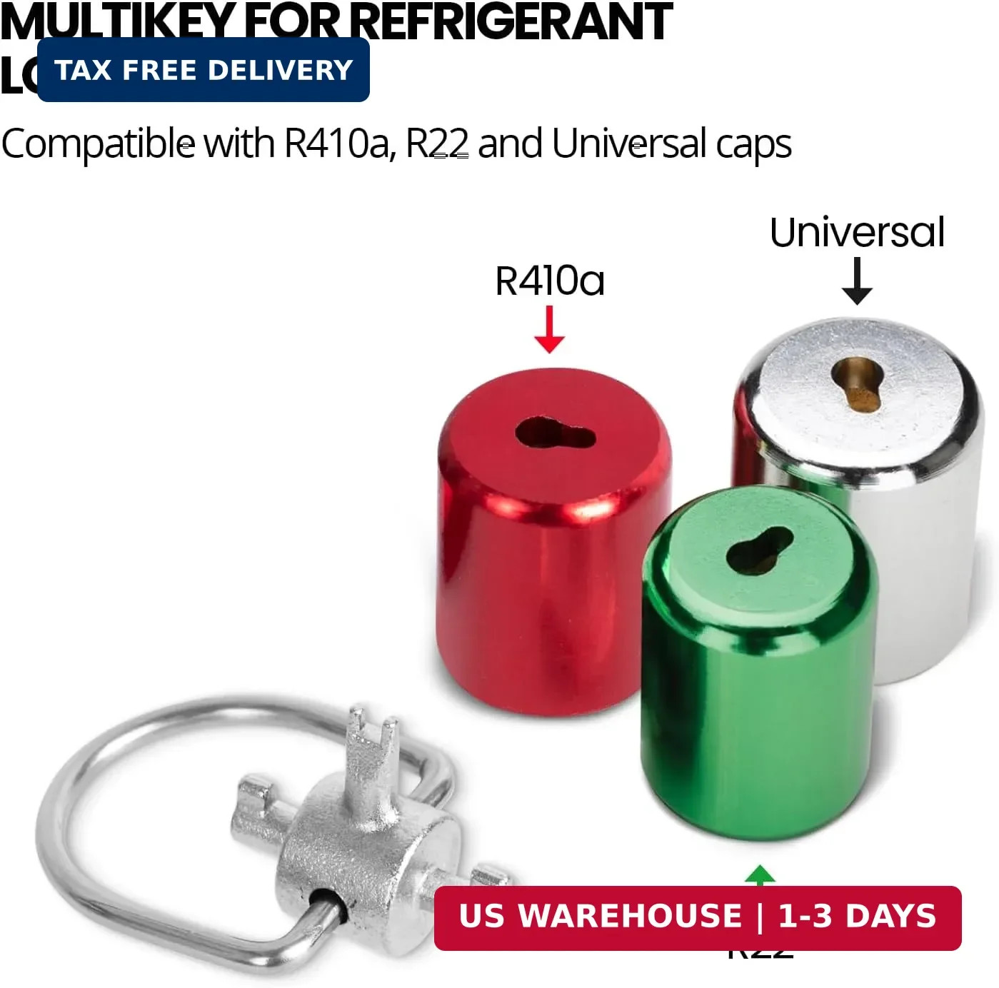 HVAC Tools, Locking Cap Key for Refrigerant Safety Caps, Universal Triple Use Mu