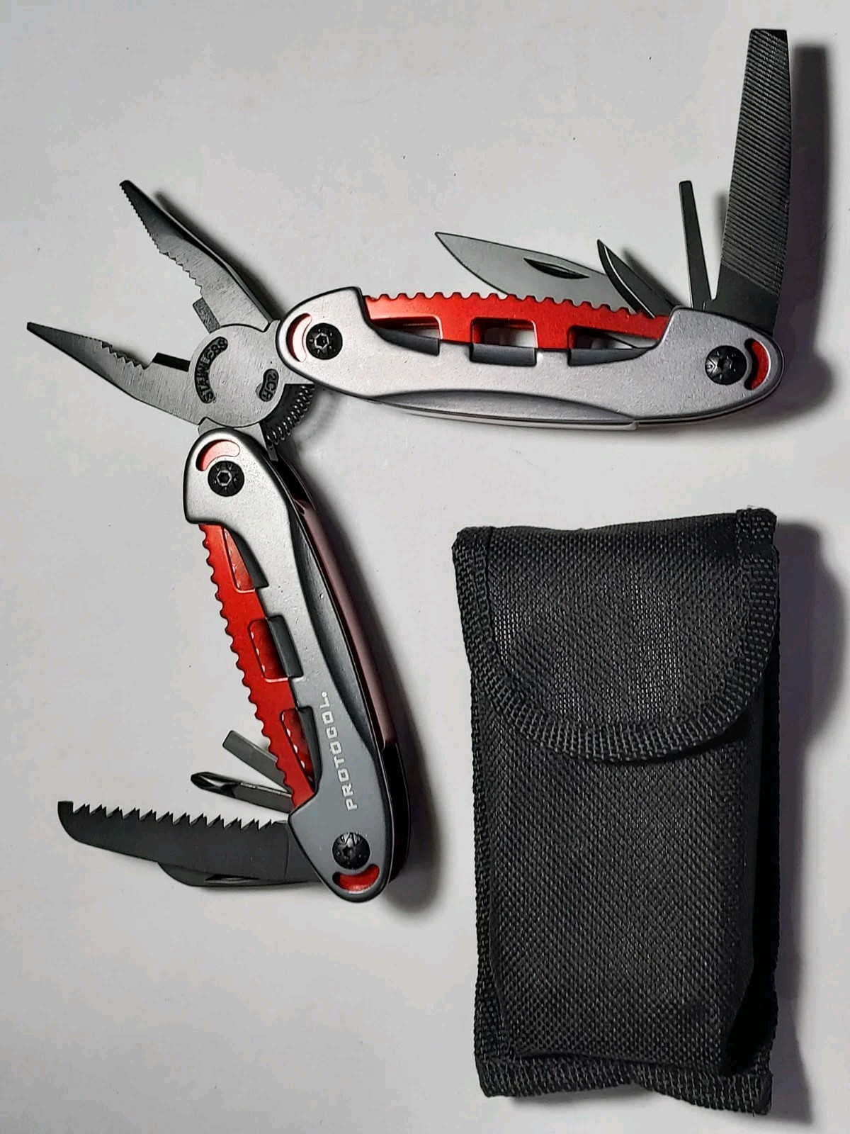 Protocol Black & Red Multi Tool + Nylon Pouch – Pliers, Blade