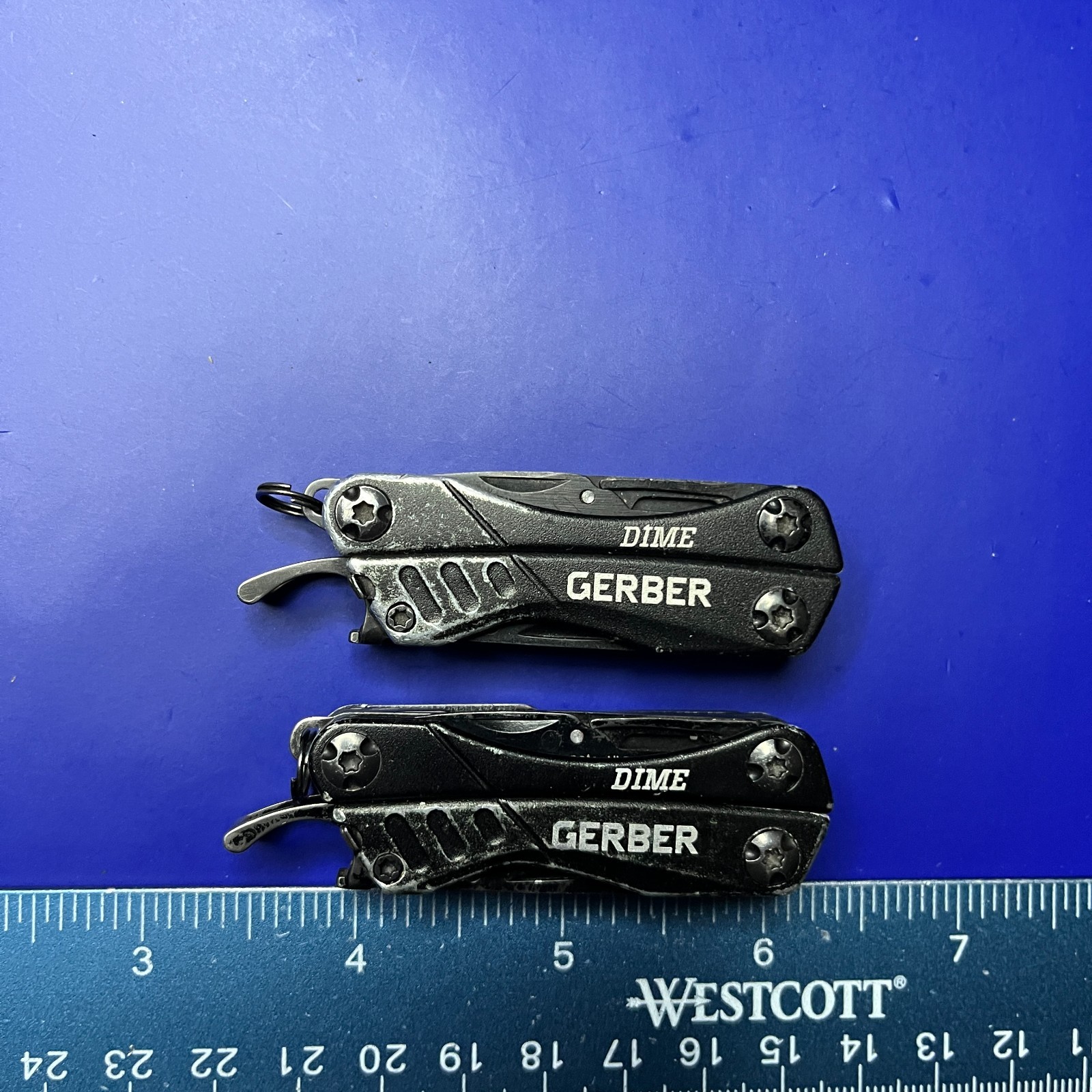 Lot of 2 Gerber Dime Multi-Tools Small Keychain Pliers Knife File Scissors