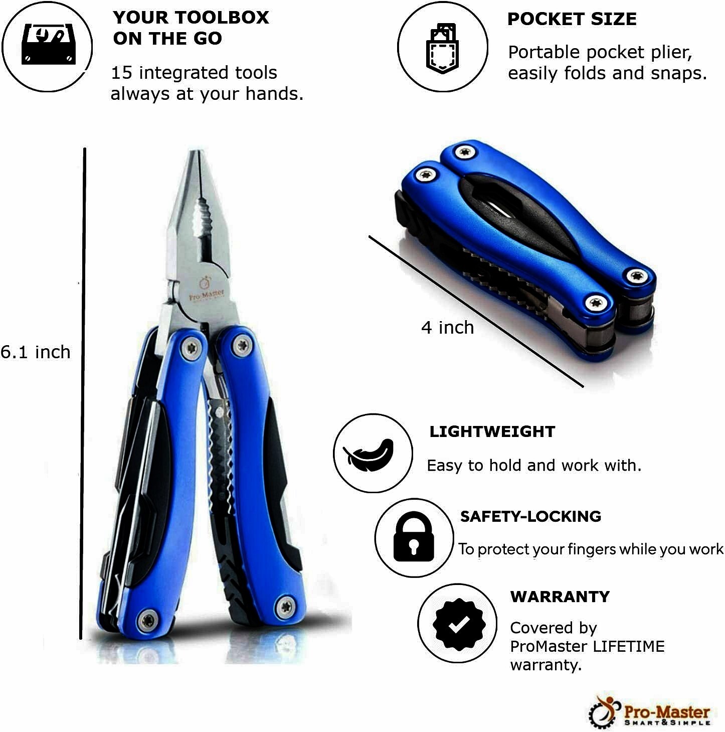 BRAND NEW PRO-MASTER POCKET SIZE 15 IN 1 UTILITY CAMPING HIKING MULTI TOOL SET