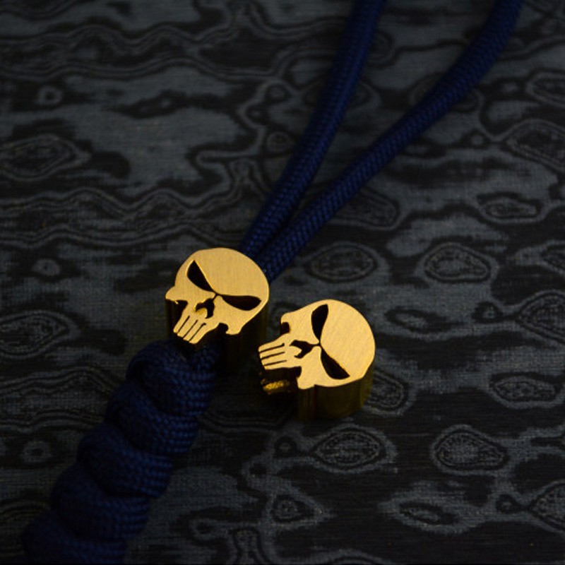 Gold Skull Knife Lanyard Bead EDC Zipper Pull Pendant Charm Metal