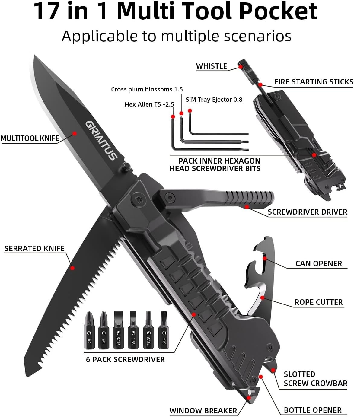 Multitool Knife 17-in-1: Lightweight Camping Essential with Comfortable Grip