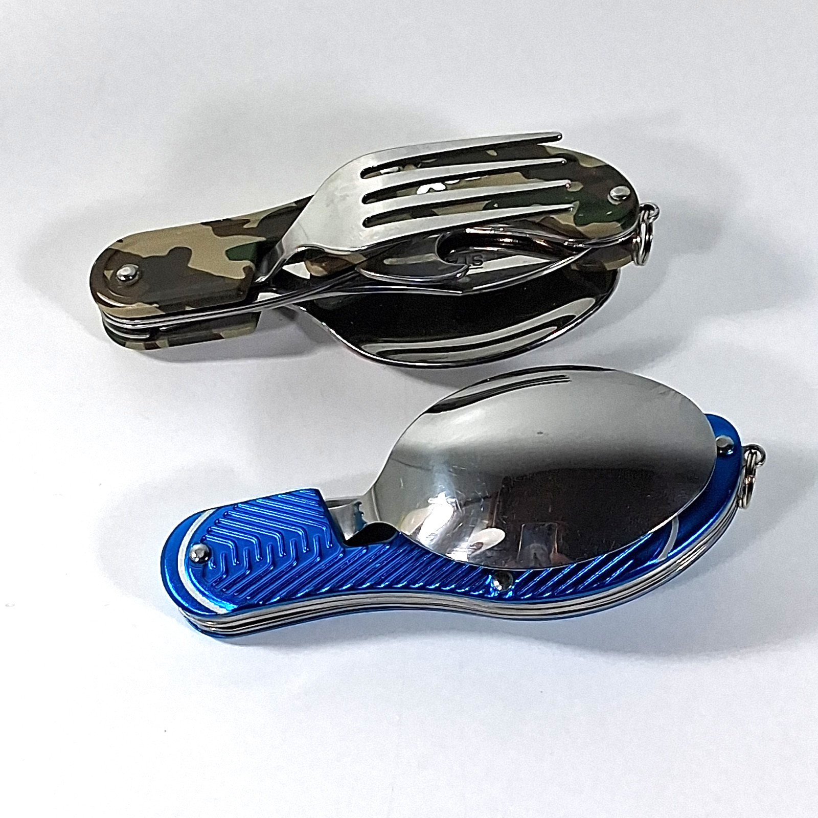 Lot Of 2 X Gear Utensils Folding Multi Tool Camping Fork Knife Spoon Camo Blue