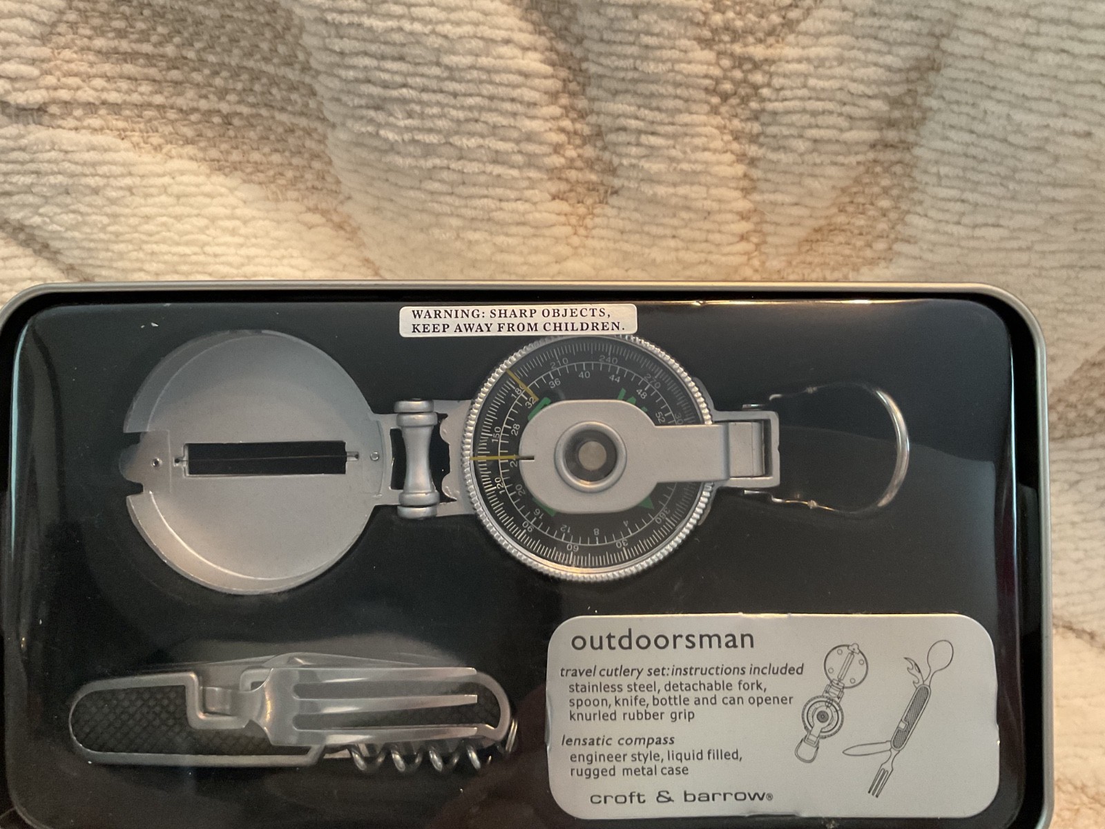 Lot o 2 Croft & Barrow Outdoorsman Compass & Travel Cutlery Multi-Tool Tins