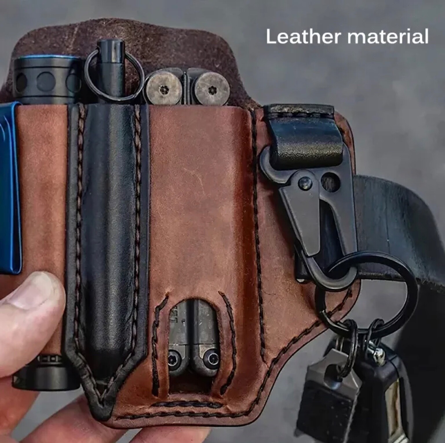 EDC Belt Organizer Multitool Leather Sheath for Leatherman Knife Pen Flashlight