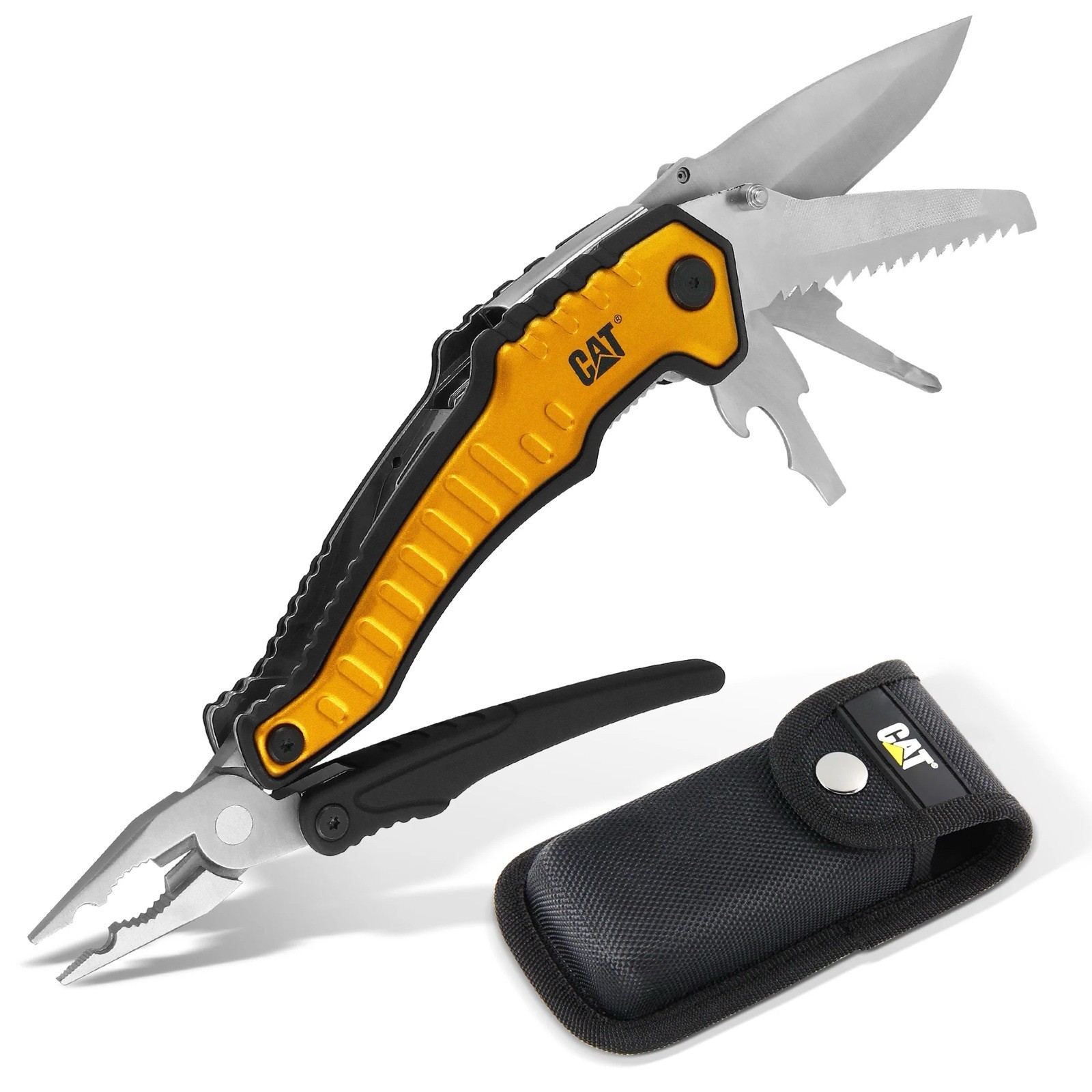 CAT XL 9-in-1 Multi-Tool Set, Stainless Steel Knife & Tools w Belt Storage Pouch