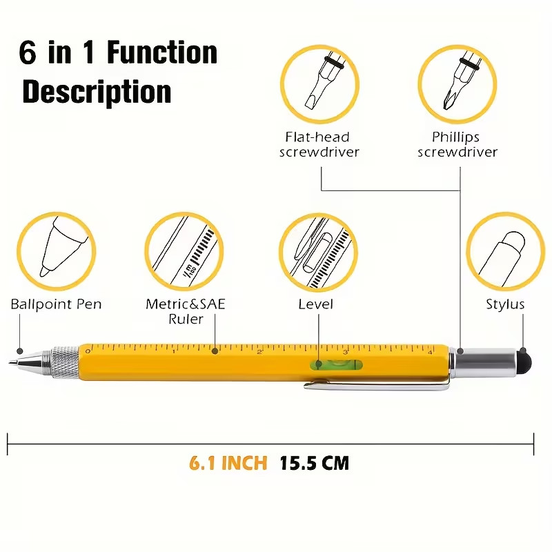 12 pcs – 6 in 1 Multitool Tool Pen, 12 Ink Refill, 6 colors. U.S. Seller.