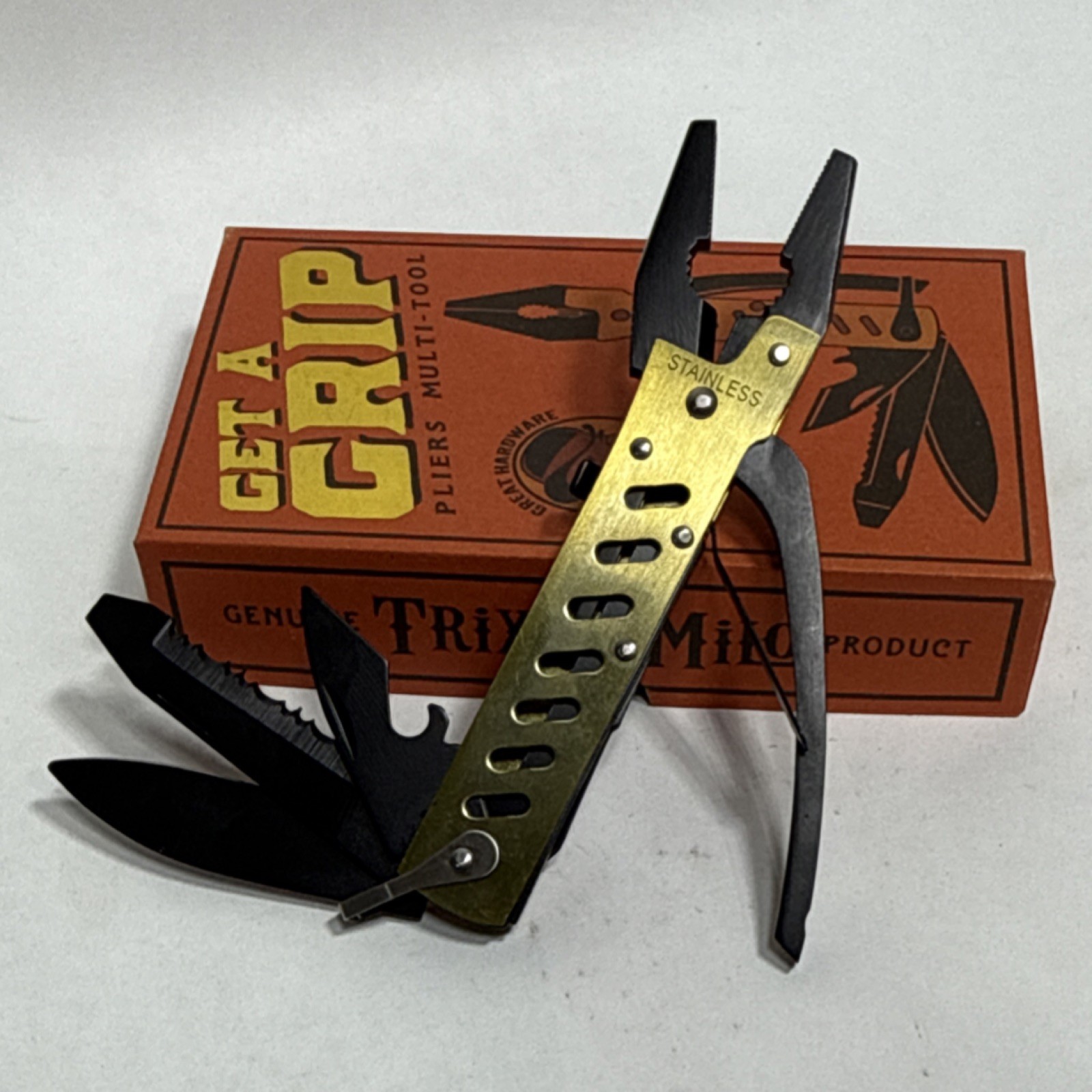Trixie & Milo Get A Grip Pliers Multi-Tool Stainless Steel Gold & Black