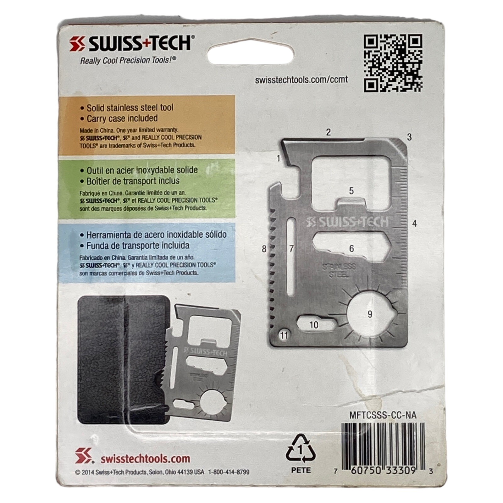 SWISS + TECH Credit Card MULTI TOOL Stainless Steel 11 TOOLS Carry Case Survival