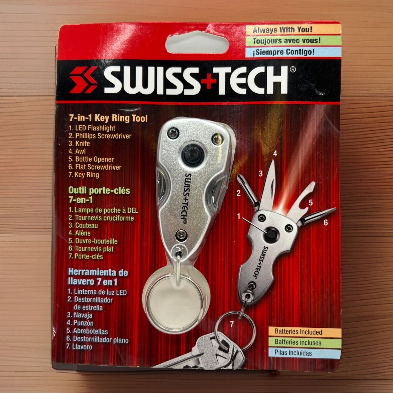 SWISS TECH 7 in 1 Key Ring Multi-Tool Key Ring LED Flashlight Model KMTCSSV-NA
