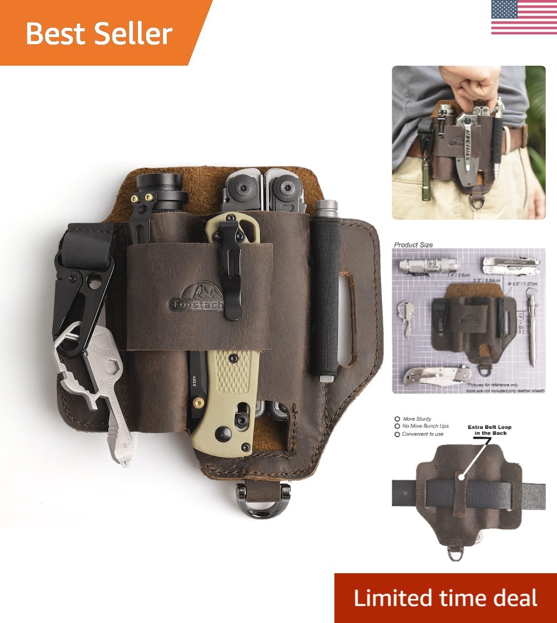 Dark Brown Leather EDC Pocket Organizer – Perfect for Multitools
