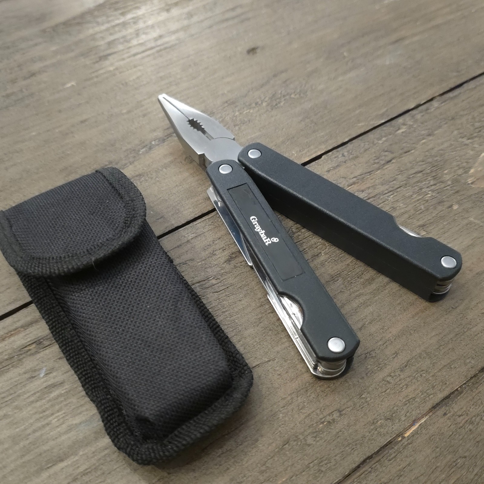 Graybar Multi Tool Pliers Black Flash Light Knife Folding with Case