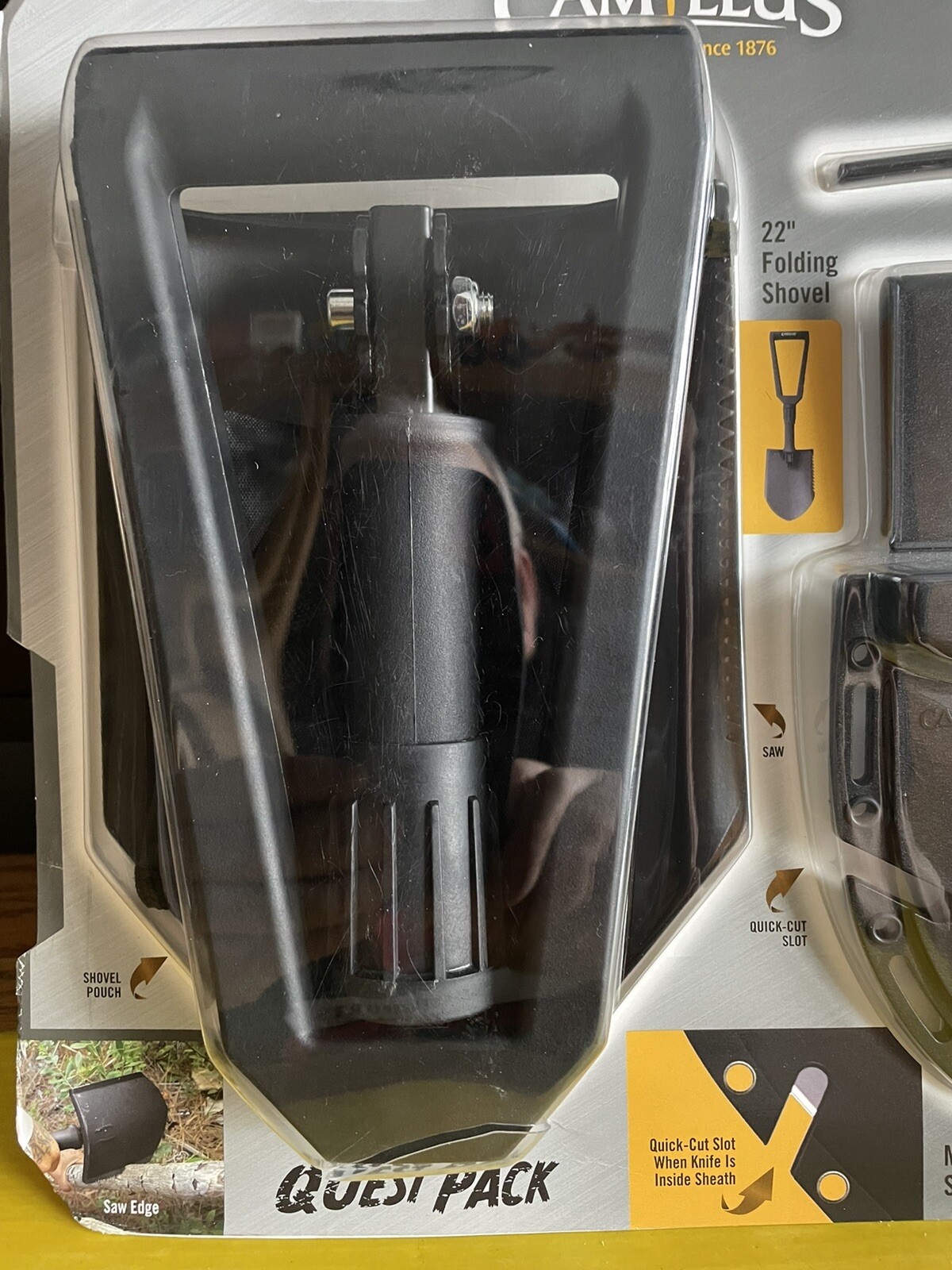 CAMILLUS QUEST PACK W/22” SHOVEL-8” KNIFE W/SHEATH-FIRE STARTER-WHISTLE NIP