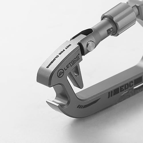 Titanium 6-in-1 Multi-Tool Carabiner–EDC Damascus Steel Knife, Bottle Opener,…