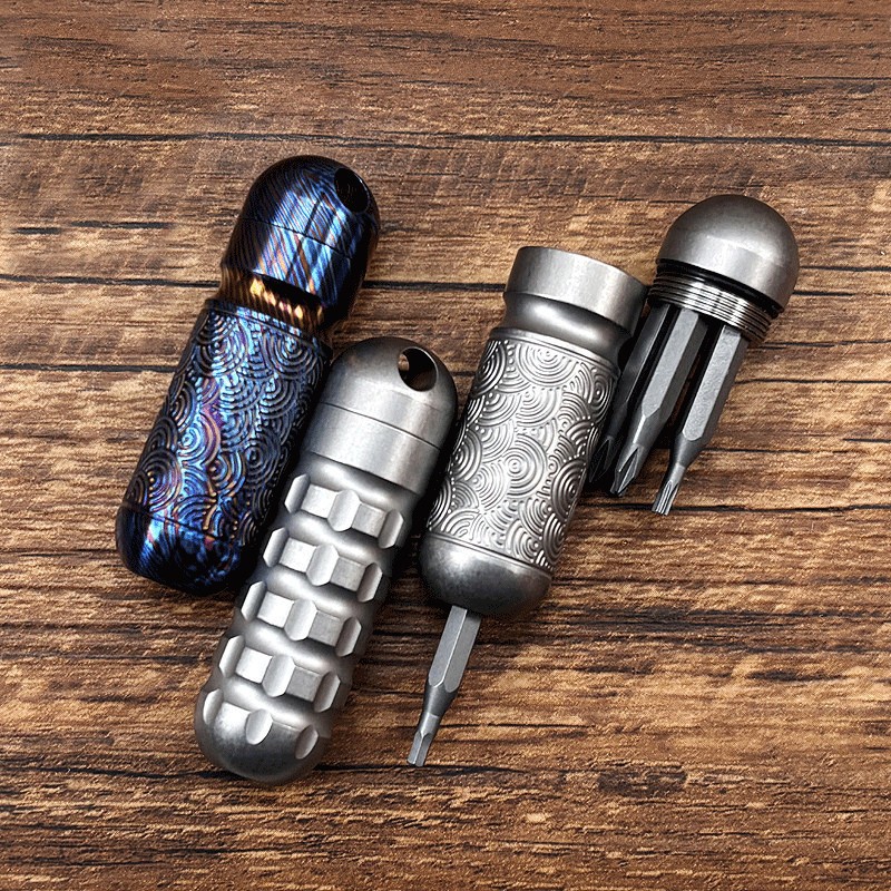 Titanium Pocket Mini Waterproof Holder with Bits Portable EDC OutdoorTools Gift