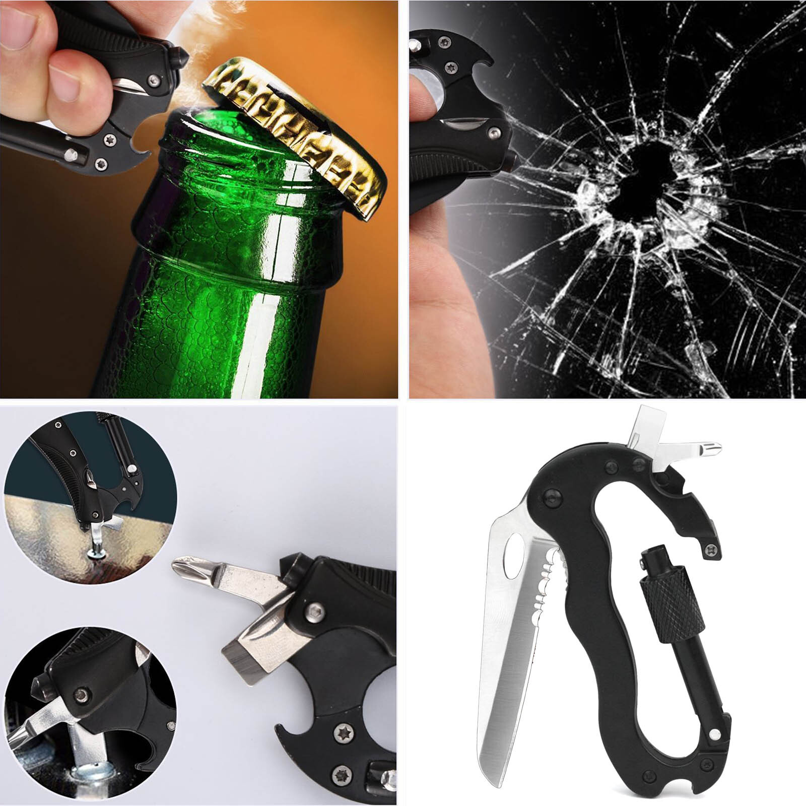 All-Purpose Multi-Tool with Bottle Opener Carabiner Philips Head Metal