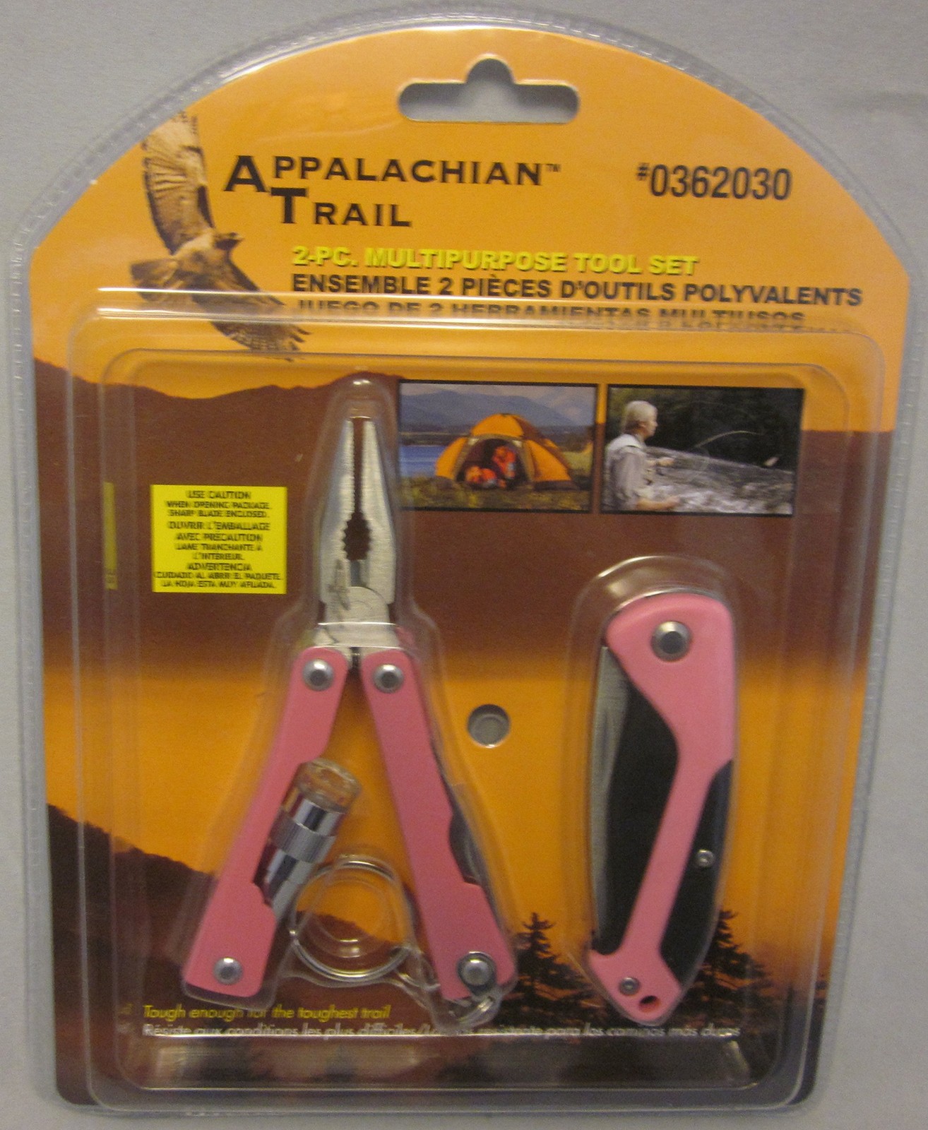 Appalachian Trail 2 Pc Multipurpose Tool Set Pink #0362030 Pliers Knife Light
