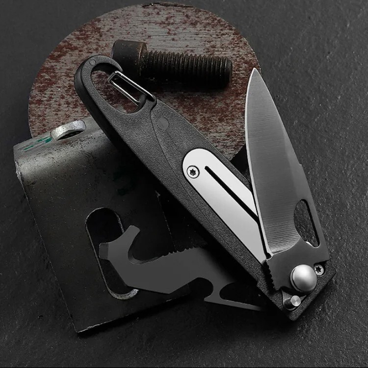 Mini Folding Steel Blade Pocket Key Tool Outdoor Survival Camping Keychain chain