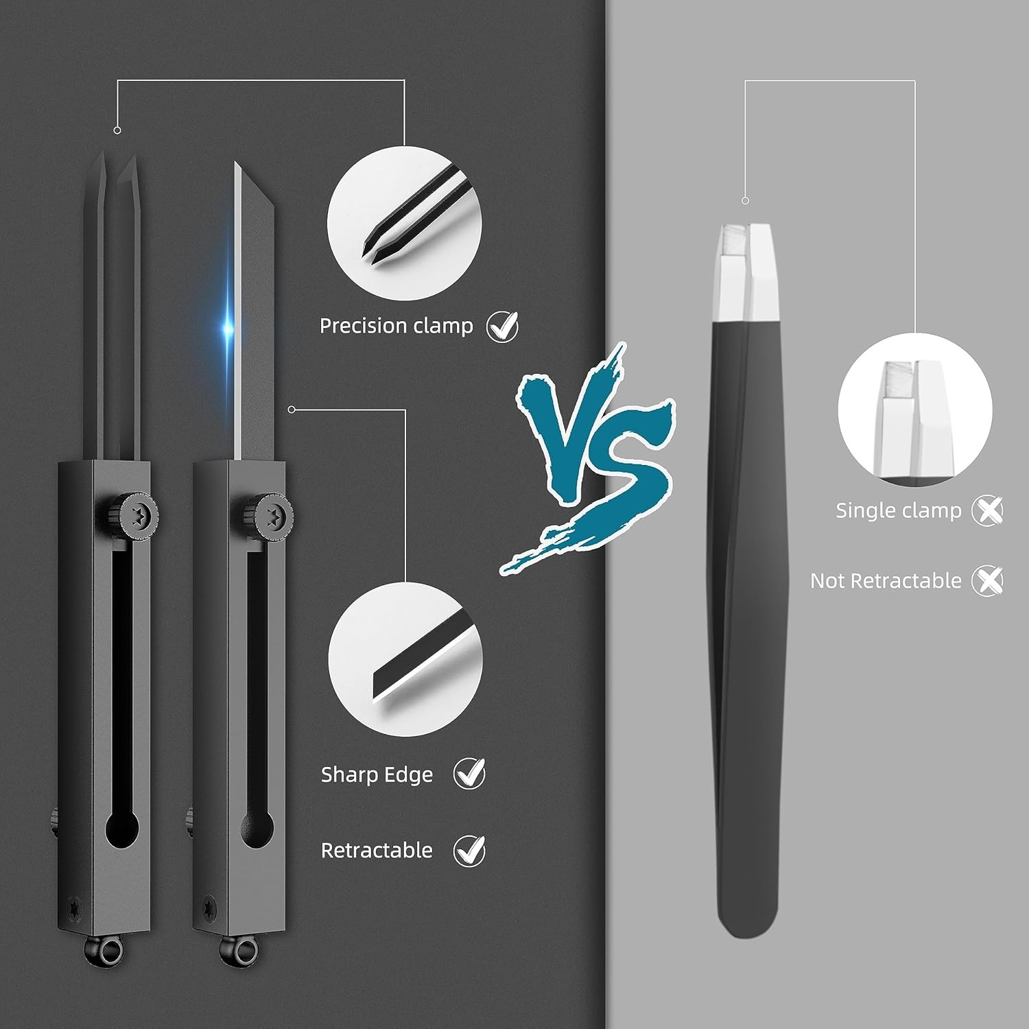 EDC Pocket Knife 2 in1 Keychain Tweezers Precision Multitool Box Cutter Retra…