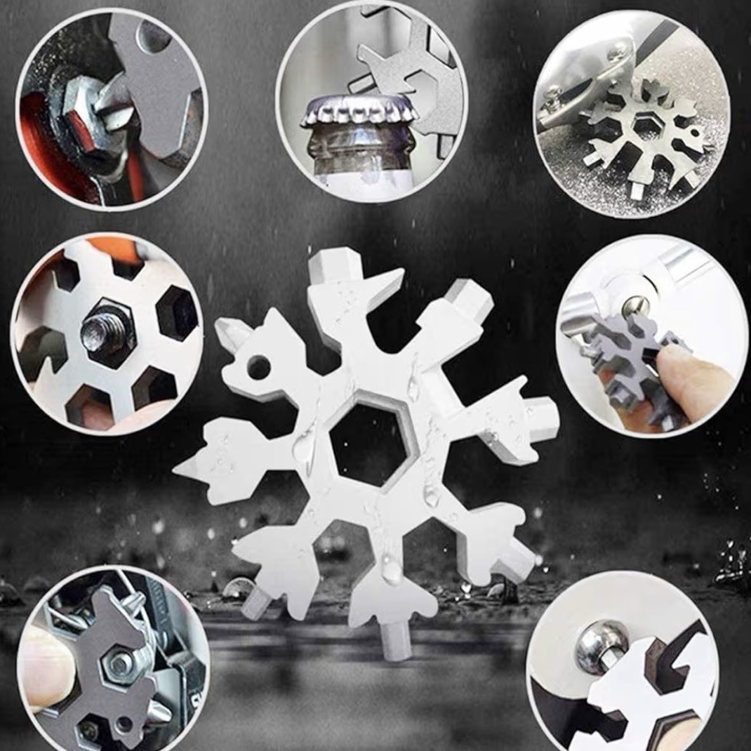 2 Pk 18-in-1 Snowflake Multi-Tool Stainless Steel Portable Screwdriver Keychain
