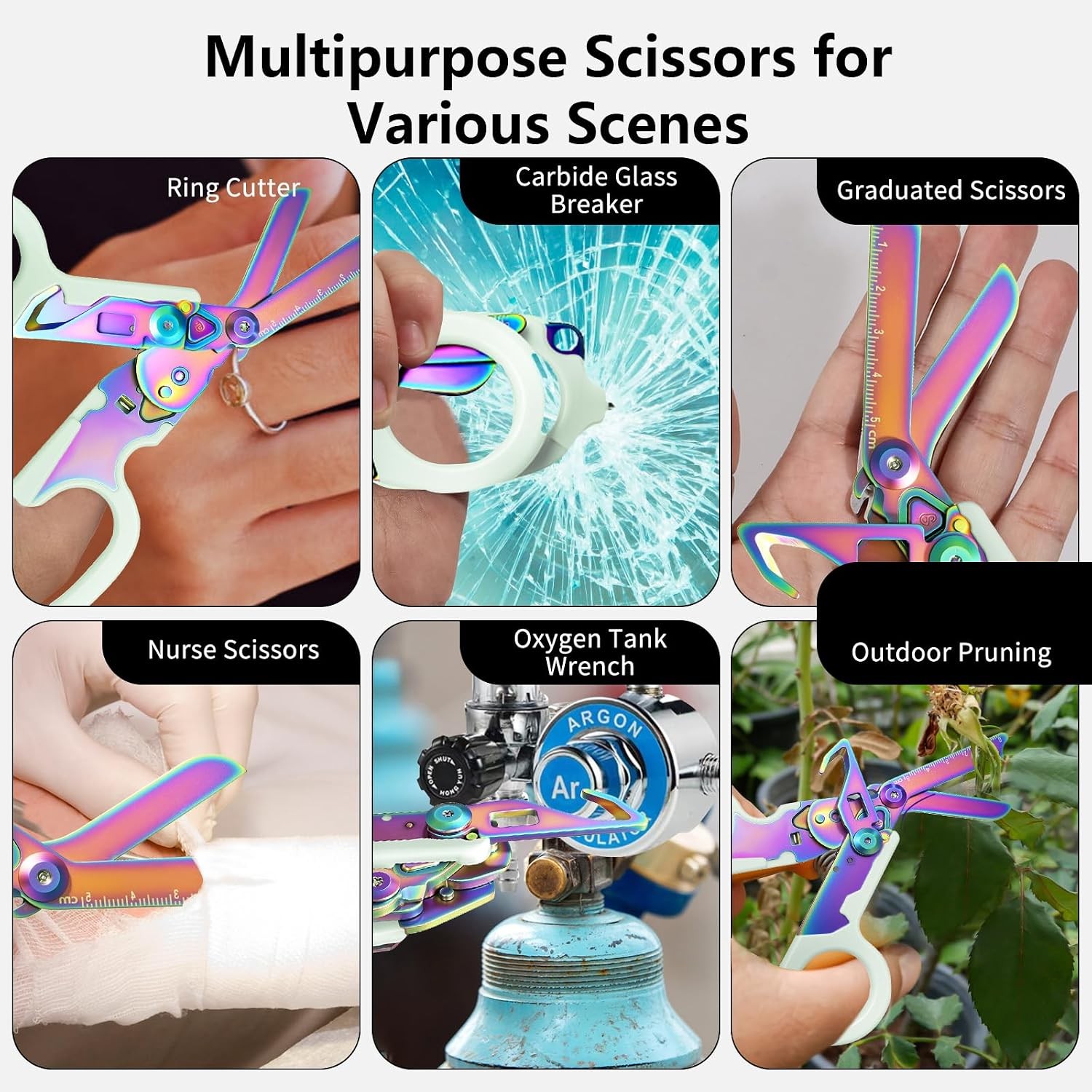6 in 1 Multi-function Trauma Shears with Strap Cutter and Glass Breaker, with Lu