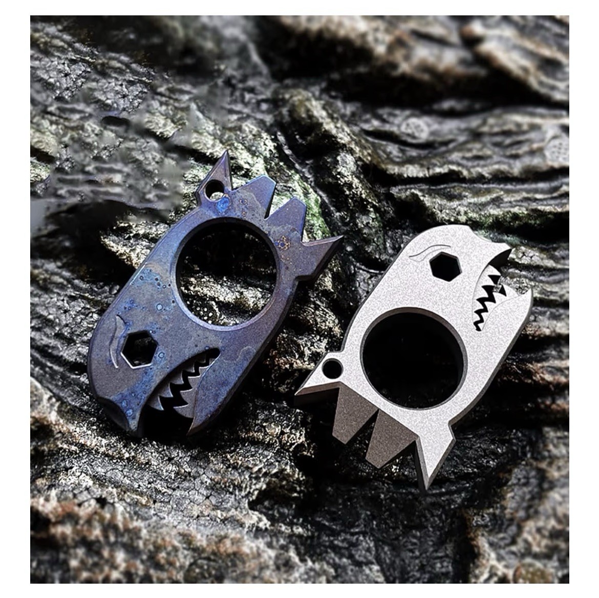 Titanium Alloy Pocket Tool Shark Shape Bottle Opener Hexagon Wrench Keychain EDC