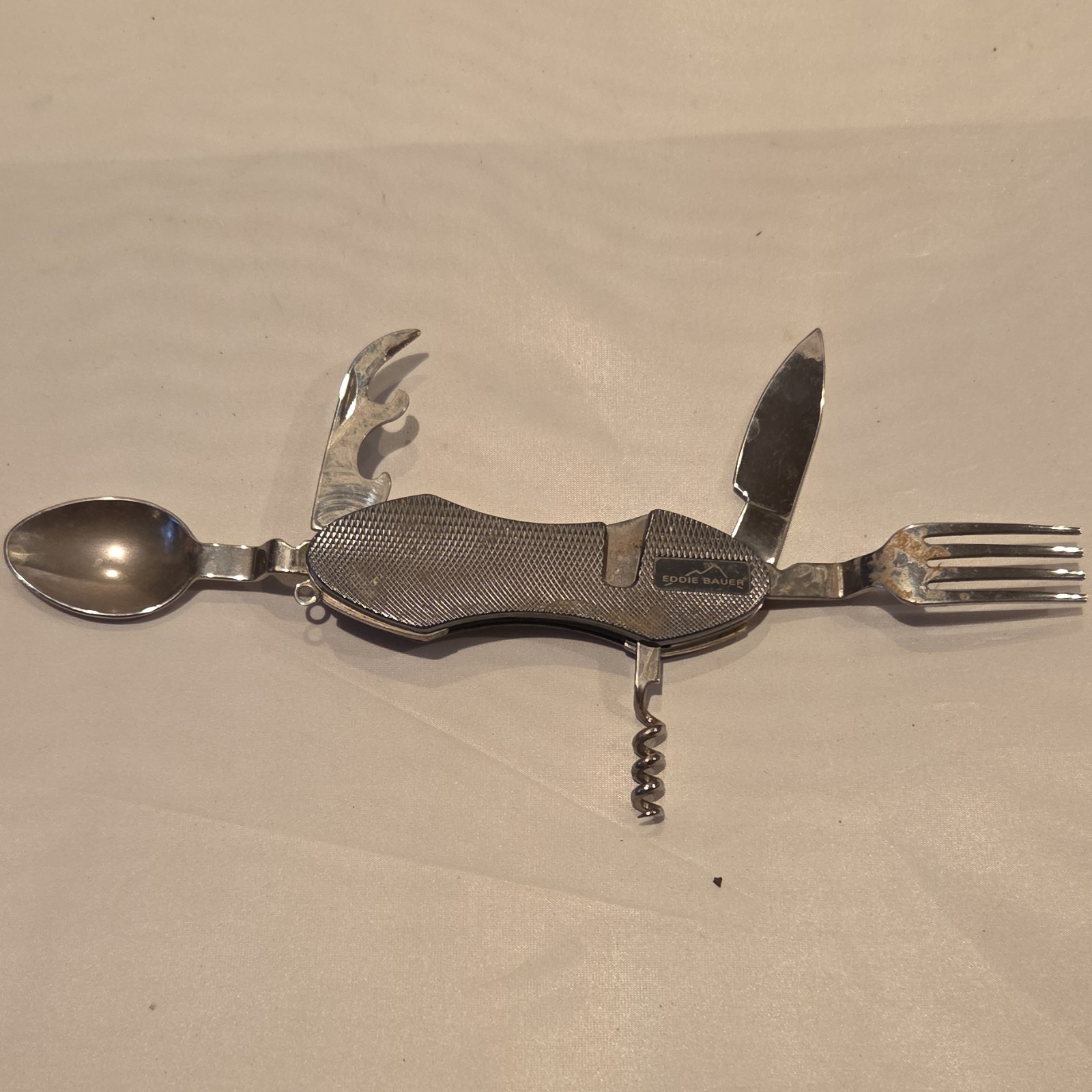 Eddie Bauer Silver Stainless Steel Multi-Tool Knife Fork Spoon Opener Corkscrew