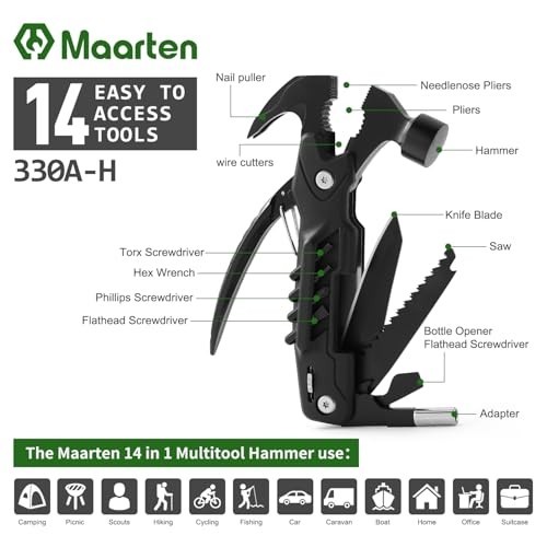 14-in-1 Hammer Multitool with Safety Lock & Screwdriver Set – Perfect Gift for D